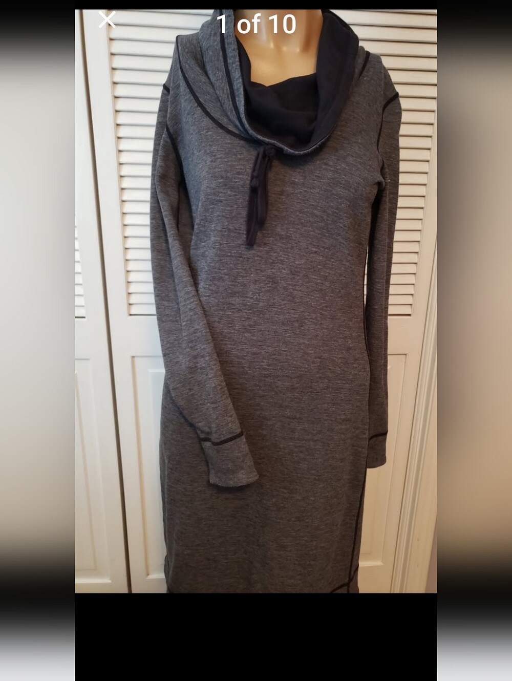 Reverse Women's Long Sleeve Gray Tunic Dress with Black Trim